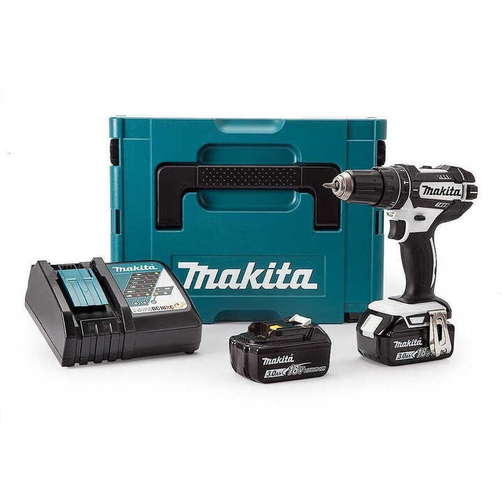 Perceuse visseuse à percussion 18 V Li-Ion série White (2x3,0 Ah) dans Makpac - MAKITA DHP482RFWJ