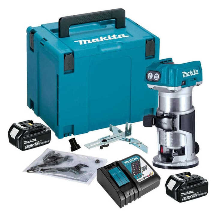 Affleureuse 18V Li-Ion BL (2 x 6.0 Ah) avec accessoires en MAKPAC MAKITA DRT50RGJ