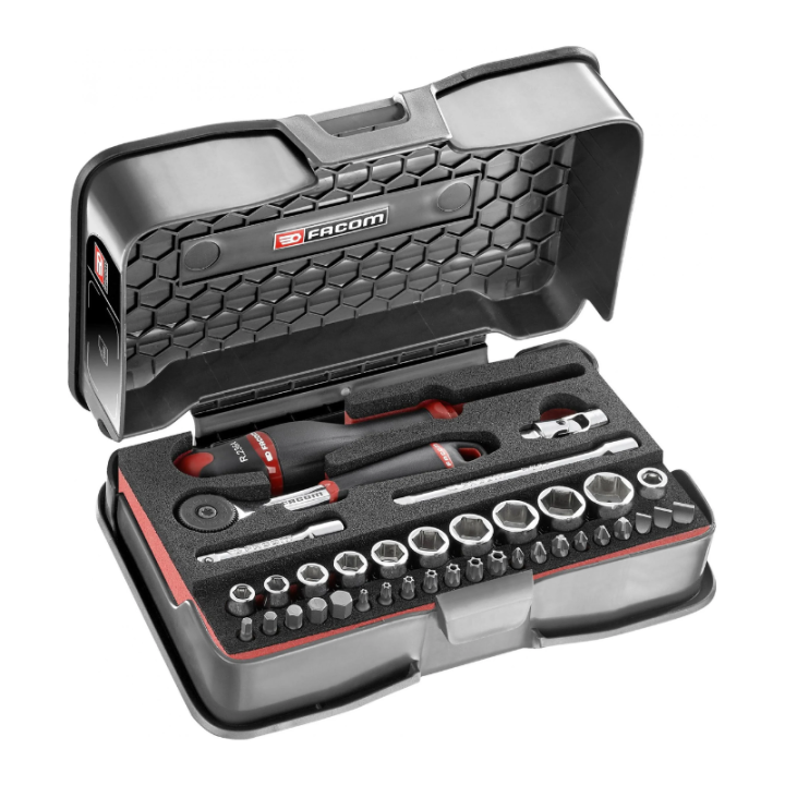 Coffret douilles 6 pans métriques et embouts 37pcs 1/4 - FACOM R.161-6M6PB